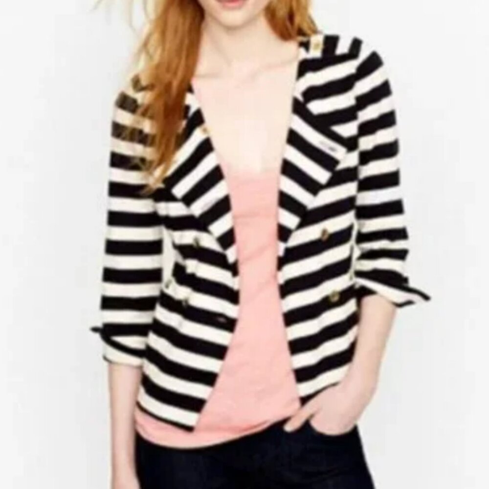 J Crew Nautical Merriweather Double Breasted Striped Knit Jacket in Navy/Cream